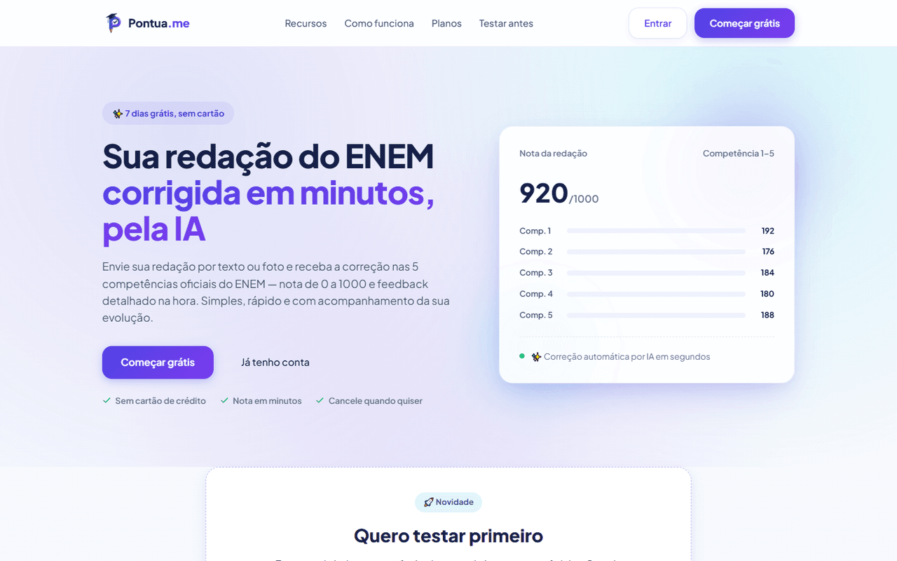 Pontua.me — correção de redação do ENEM por IA